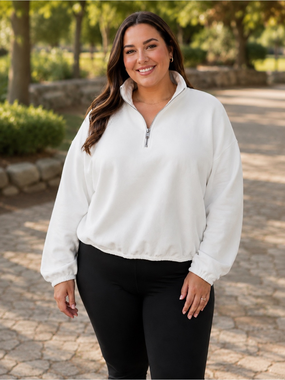 🆕 KKB Women’s 1XL White Quarter Zip Pullover Sweatshirt NEW